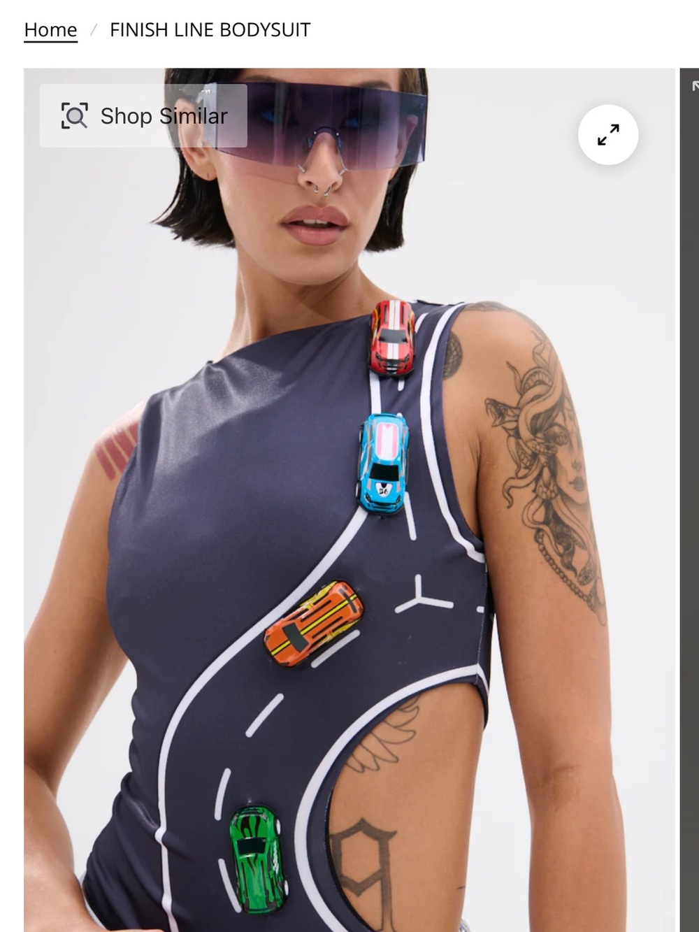 AKIRA Black Racing Track Bodysuit with Multicolor Car Accents